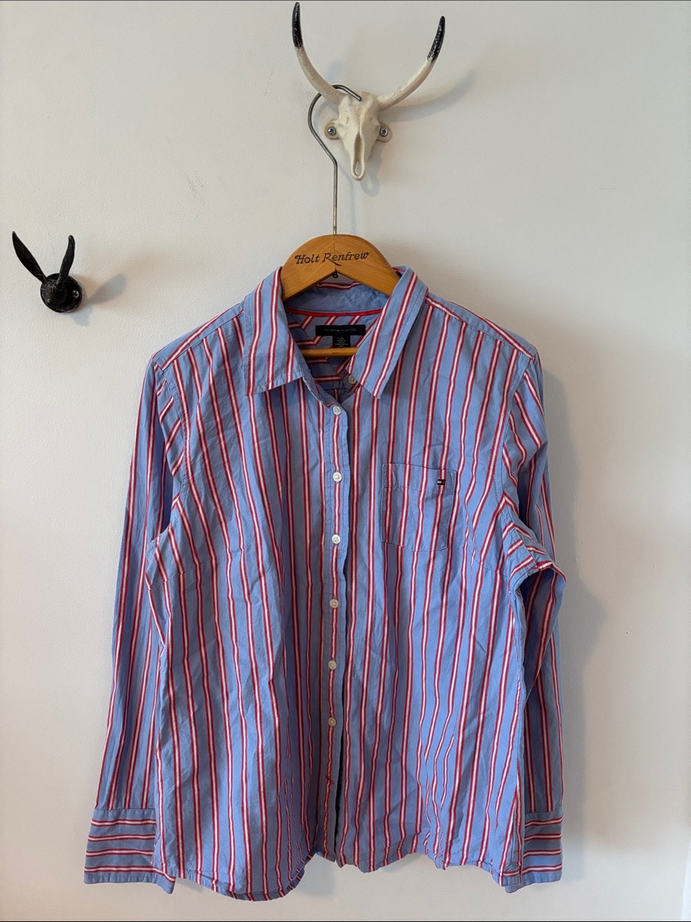 Tommy Hilfiger Red, White and Blue Striped Button-Up Shirt
